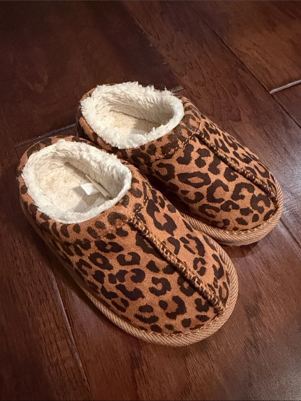 Kids Leopard-Print Cozy Slip-On Slippers - Brown/Black